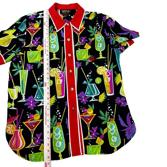 Bob Mackie Wearable Art Silk Cocktail Blouse Sz Large Short Sleeve Atomic Bright - Picture 14 of 16